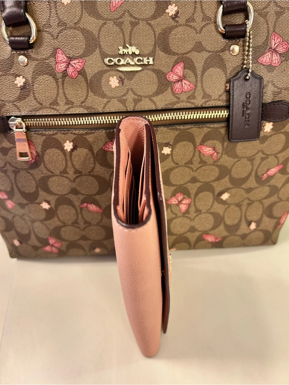 Coach Signature Print Tote with Butterfly Accents AND Coordinating Wallet! - Picture 13 of 16